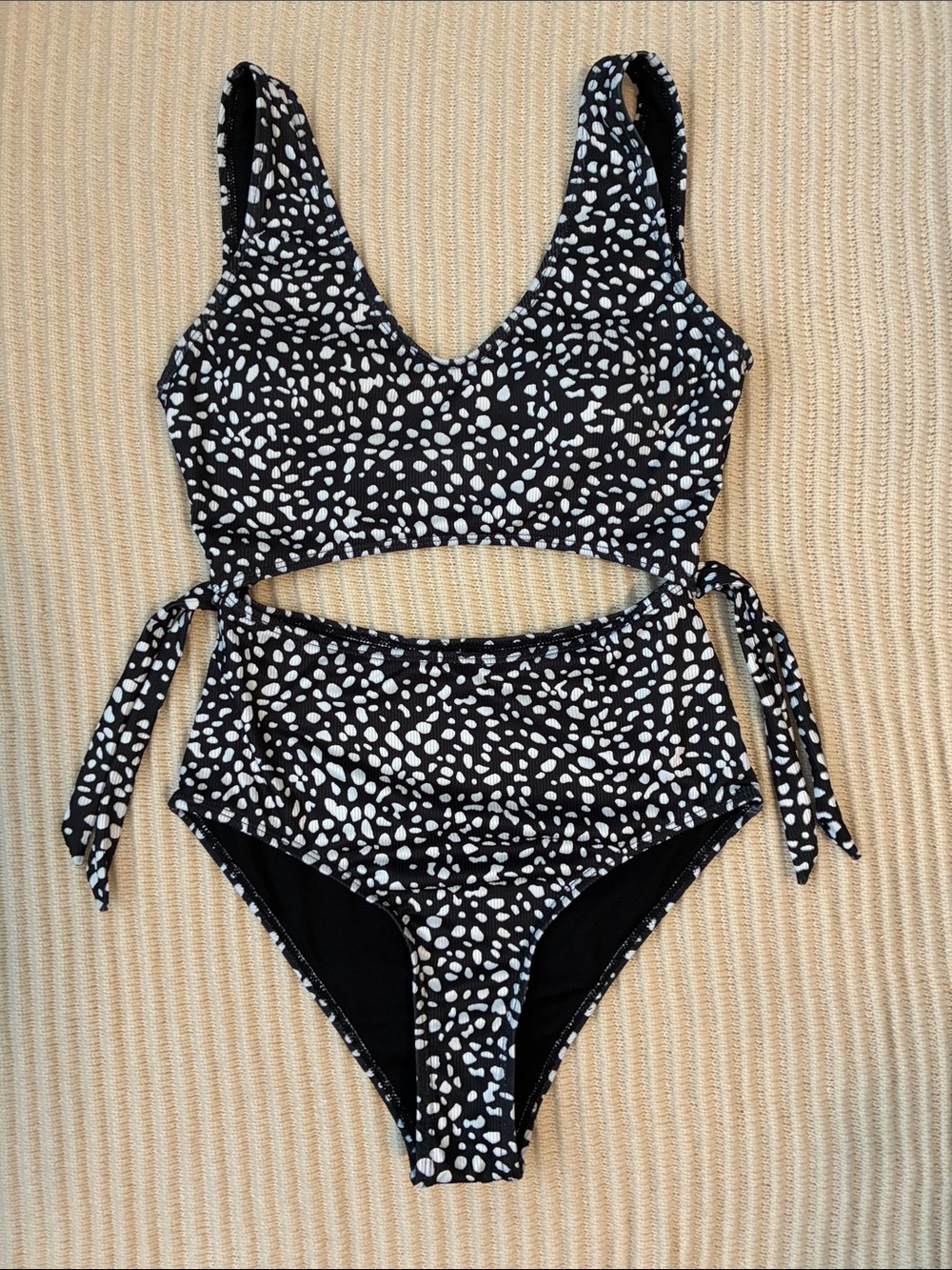 Super cute black and white one-piece cut-out swimsuit